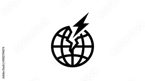 Icon Of Electrical Power Outage Alert Globe With Lightning Bolt
