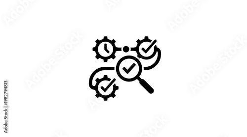 Icon of Gear Settings with Checkmarks for System Configuration and Optimization