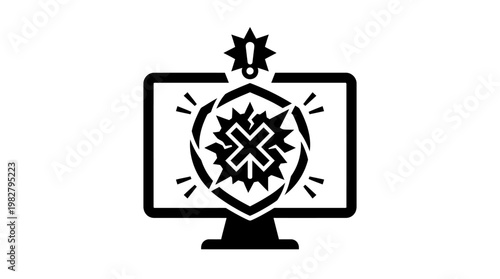 Icon of Cybersecurity Threat Detection on Computer Screen in Vector Style