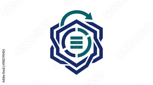 Icon of Data Security Shield with Circular Arrows and Digital Lock in Vector Style