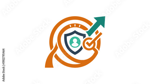 Icon of Security Shield with Target and Upward Arrow for Data Protection and Cybersecurity