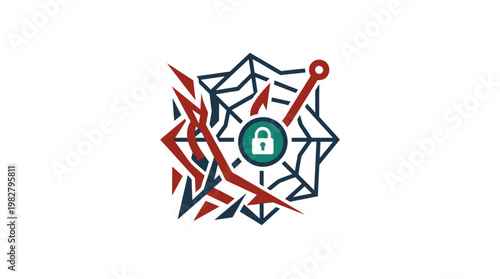 Vector Icon of Cybersecurity Shield with Lock and Digital Network Connections