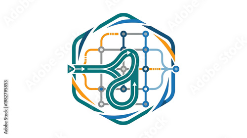 Vector Icon of a DNA Strand and Circuit Connection in Modern Technology Style