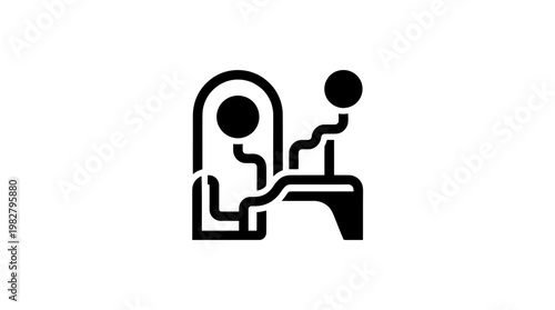 Icon of a Person Sitting at a Desk Using a Laptop in a Modern Workspace