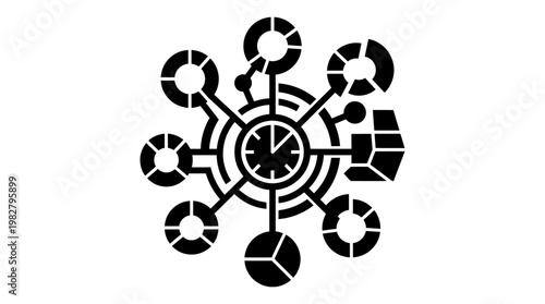 Vector Icon of a Clock with Network Connections and Technology Elements