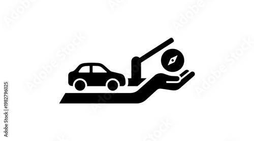 Icon of Car Recycling and Eco-Friendly Transport in Minimalist Style