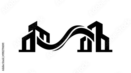 Icon of Bridge Over River in Flat Design for Urban Infrastructure and Transportation