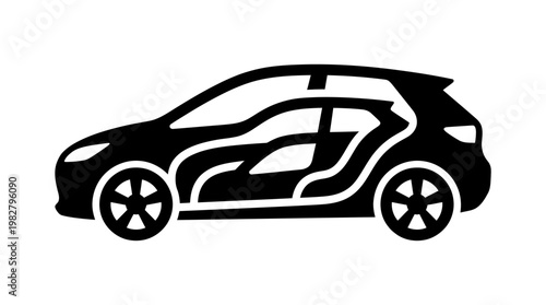Icon of Electric Car Silhouette with Charging Port in Vector Style for Sustainable Transportation