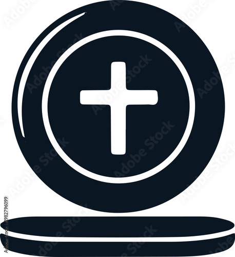 Christian communion wafer host symbol black silhouette design element for religious events.