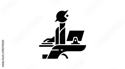 Icon of Businessman Working on Laptop in Office Environment, Modern Vector Icon