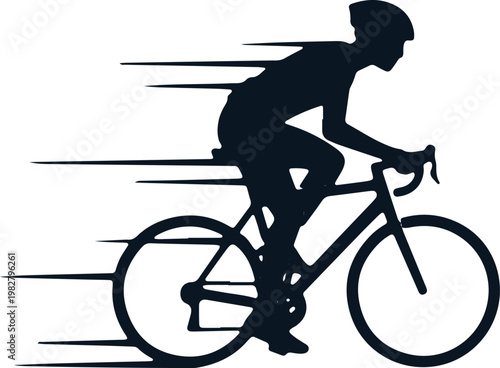 Professional cyclist on road bike speeding with motion lines silhouette for sports themes.
