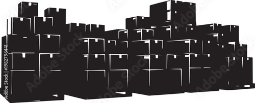 Black boxes stacked in a cityscape formation high