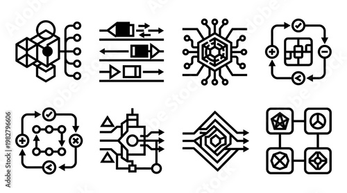 Vector Icon of Technology Chip Circuit with Digital Data Connections