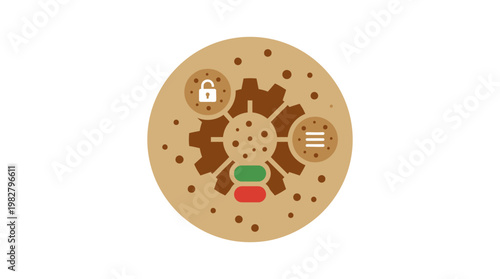 Vector Icon of Virus with Lock and Shield for Digital Security and Health Protection