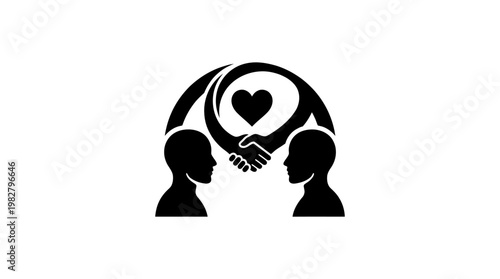 Icon of Two People Sharing Heart and Handshake Symbol for Love, Care, and Compassion in Vector Style