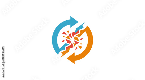 Icon of Two Circular Arrows in Blue and Orange Representing Recycling and Sustainability