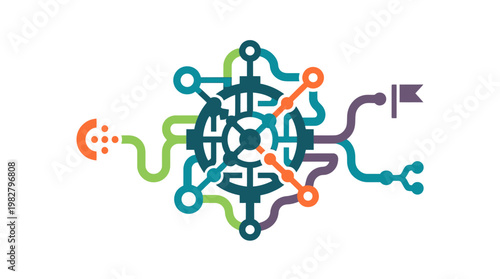 Icon of a Digital Network or Connected Circuit in Vector Style