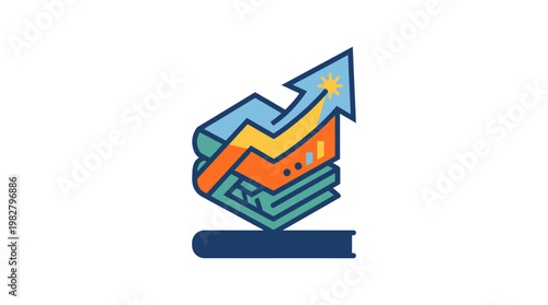 Icon of Business Growth and Success with Upward Arrow and Business Chart Vector Icon
