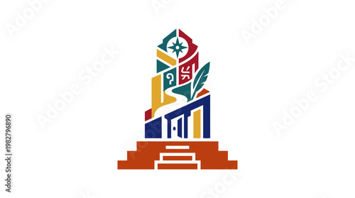 Icon of Traditional Cultural Monument with Steps and Artistic Elements in Flat Style