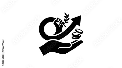 Icon of Hand Holding Growing Leaf and Arrow for Eco Growth and Sustainability Concept