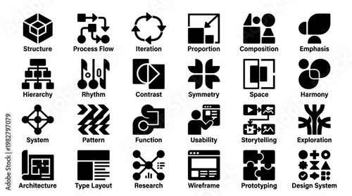 Icon of a Hierarchy Structure with Flowchart Elements in Flat Style for Data Organization