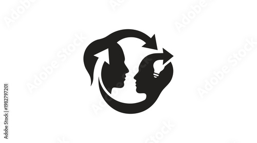 Icon of Human Head with Circular Arrows Signifying Mindfulness and Mental Flow, Vector Icon for Wellness and Psychology Themes