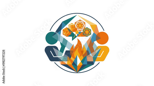 Vector Icon of Two People Sitting Around a Campfire Engaged in Conversation and Collaboration