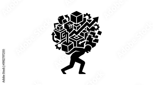 Icon of a person struggling with complex data and technology integration in a modern digital environment