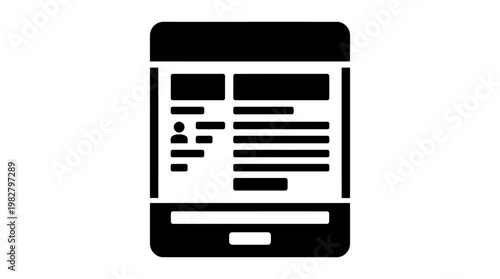 Icon of a Mobile Phone with News or Article Presentation, Flat Vector Style for Digital Content