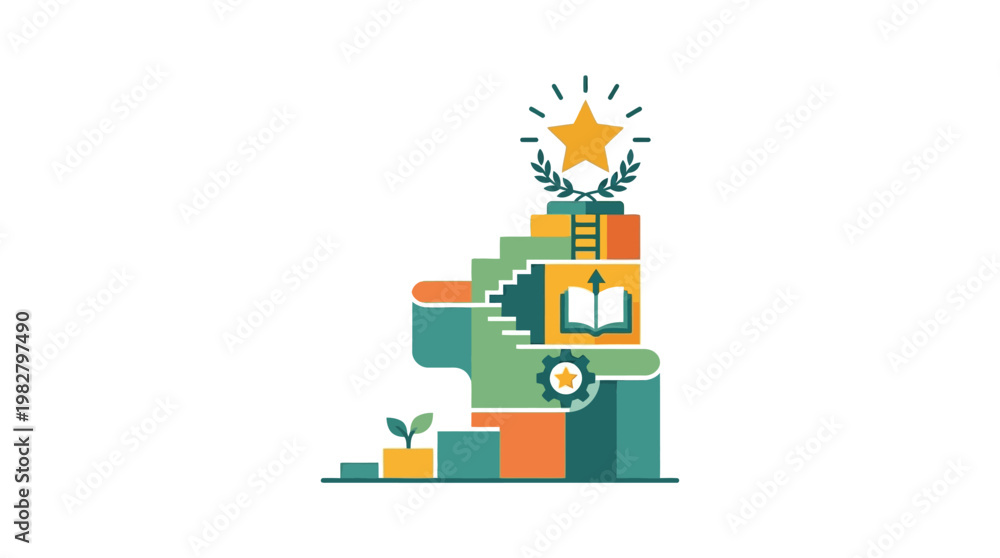 Naklejka premium Icon of Growing Plant and Education Growth in Flat Style for Eco Learning Concept