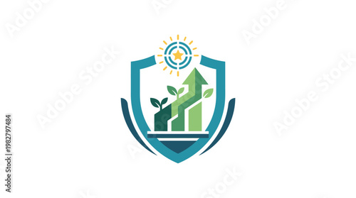 Icon of Eco-Friendly Shield With Green Plants and Rising Arrows for Sustainability Concept