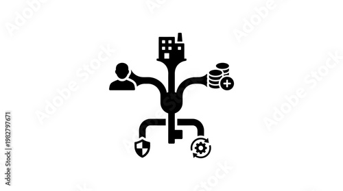Icon of Data Network Connection with Cloud Storage and Security Elements in Vector Style
