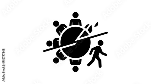 Icon of Virus with Person Walking Inside, Pandemic or Disease Awareness Vector Icon