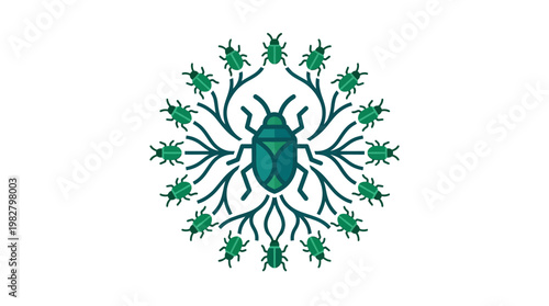Vector Icon of a Bug or Insect with Multiple Smaller Creatures Around It in Flat Style