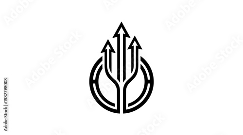Icon of Trident with Sharp Arrows and Circular Base in Vector Style