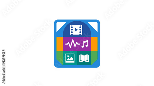 Icon of Multimedia Applications and Content Sharing in Flat Style