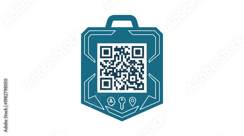 Icon of a Digital QR Code Scanner Badge in Flat Design Style