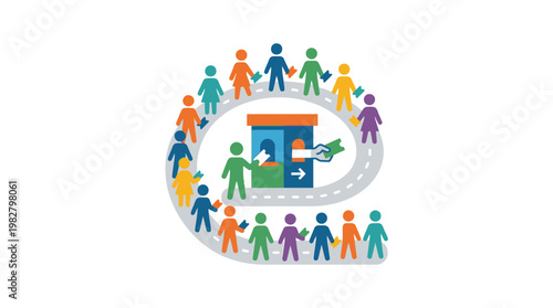 Vector Icon of Community Circle with People and Shelter for Social Unity and Support