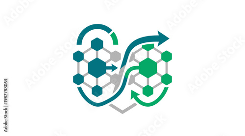 Vector Icon of Chemical Molecular Structure with Flows for Scientific Research and Innovation