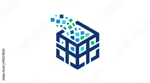 Icon of a Digital Cube with Pixels in a Modern Tech Style for Data and Technology Concepts