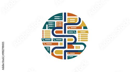 Vector Icon of a Stylized Brain in Abstract Digital Interface Style