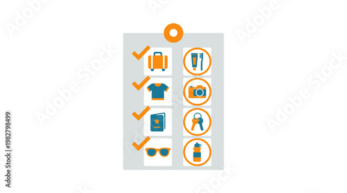 Icon Set of Travel Essentials and Personal Items in a Circular Layout for Packing List and Organization