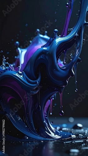 A mesmerizing display of swirling, luminous blue and purple liquid forms a captivating abstract composition.