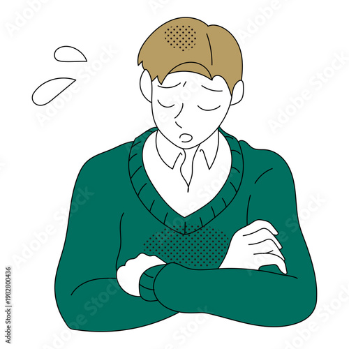 腕組みでため息をつくビジネスカジュアルの男性