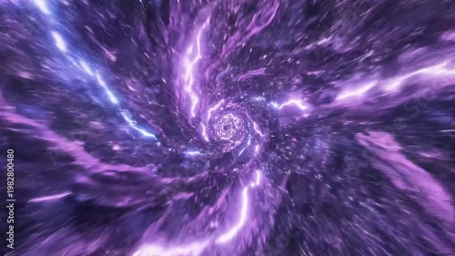 A vibrant purple spiral with bright white and blue accents radiates outward