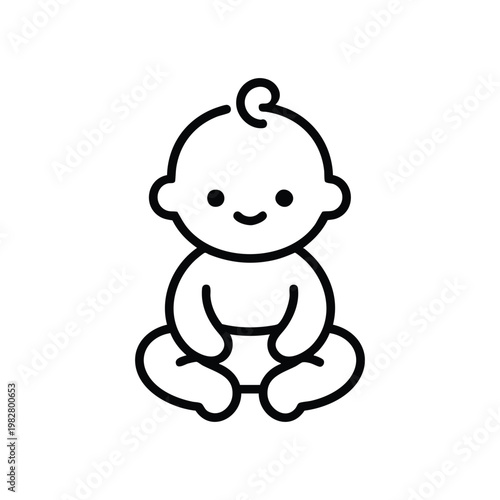 Cute baby sitting line icon black and white vector illustration for child care newborn nursery and pediatric services