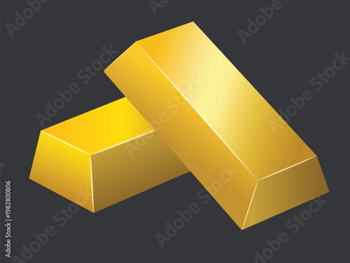 Two gold bars. Vector illustration isolated on a dark background
