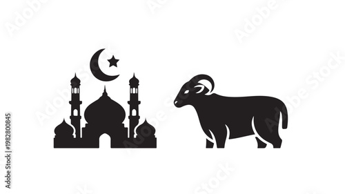 Islamic goat and mosque silhouettes for Eid concept