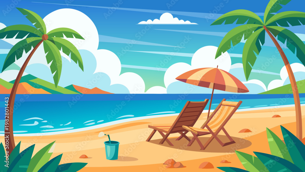 Fototapeta premium Tropical Beach Relaxation Flat Vector
