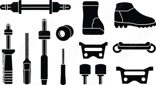Collection of Bicycle Repair Tools and Components Icons